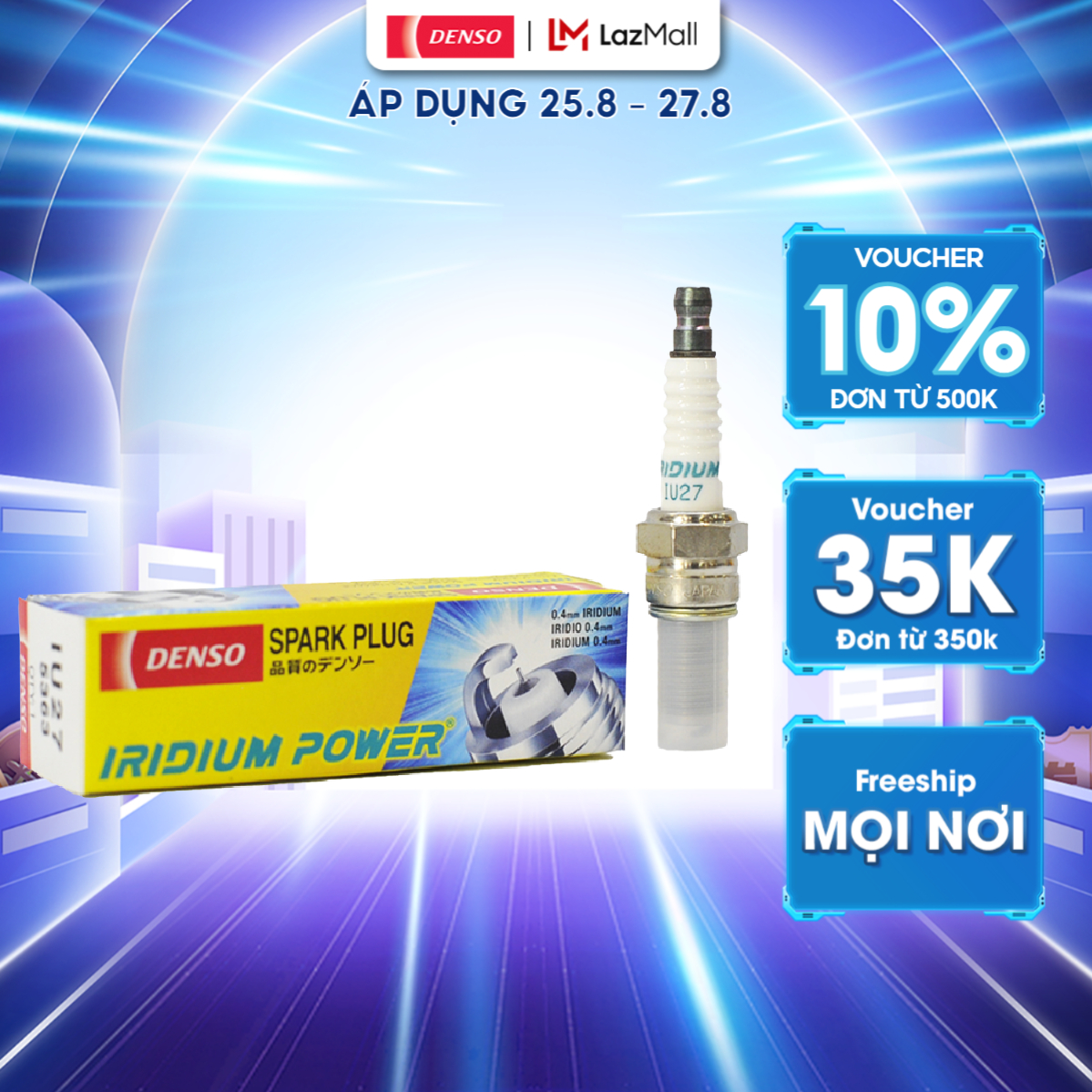 Bugi xe máy chân dài iu27 denso iridium, chuyên cho dòng xe số thể thao honda winner, cbr; yamaha exciter, fz150; suzuki raider; mã 067700-9282