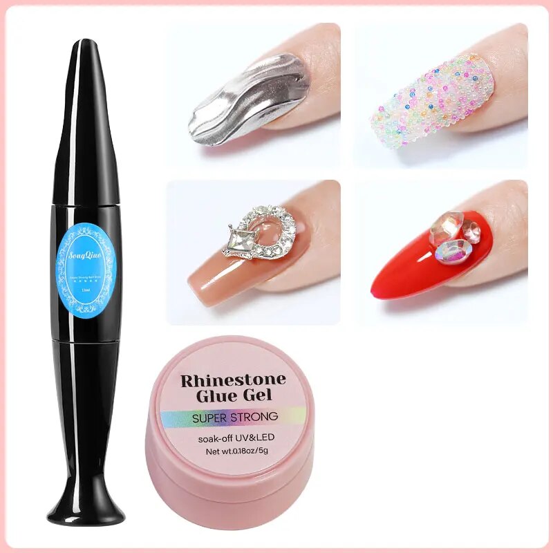 Parkson 10ml Rhinestone Super Sticky Gel Gule UV LED Nail Decoration Adhesive Transparent Polish Crystal No Wipe Nail Art Tool