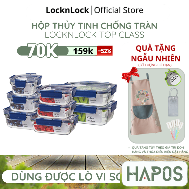 Bộ 8 hộp bảo quản thực phẩm thủy tinh locknlock có ắp khóa top class lbg205blu lbg214blu lbg224blu lbg422blu - hapos official