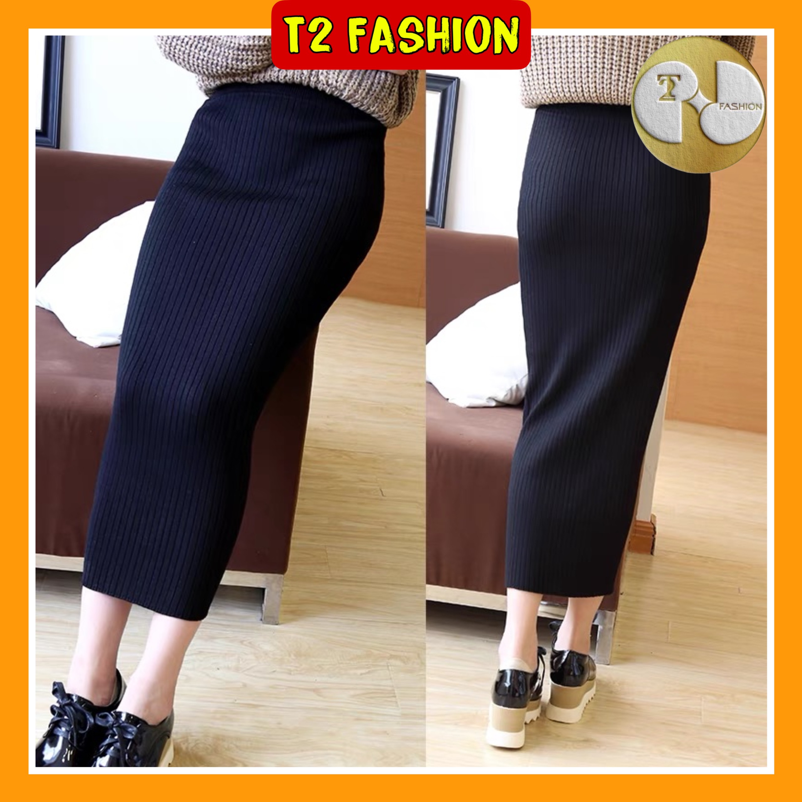 Chân váy len dáng dài, Chân váy len midi không xẻ nữ tính T423