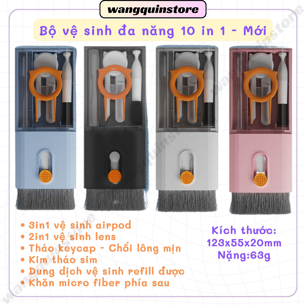 Bộ vệ sinh bàn phím laptop tai nghe airpod 10 trong 1 đa năng kèm tháo phím cơ tiện dụng làm sạch bàn phím khăn lau