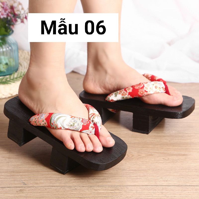 Geta guốc gỗ phong cách Nhật Bản đế cao quai chữ Y dành cho nữ