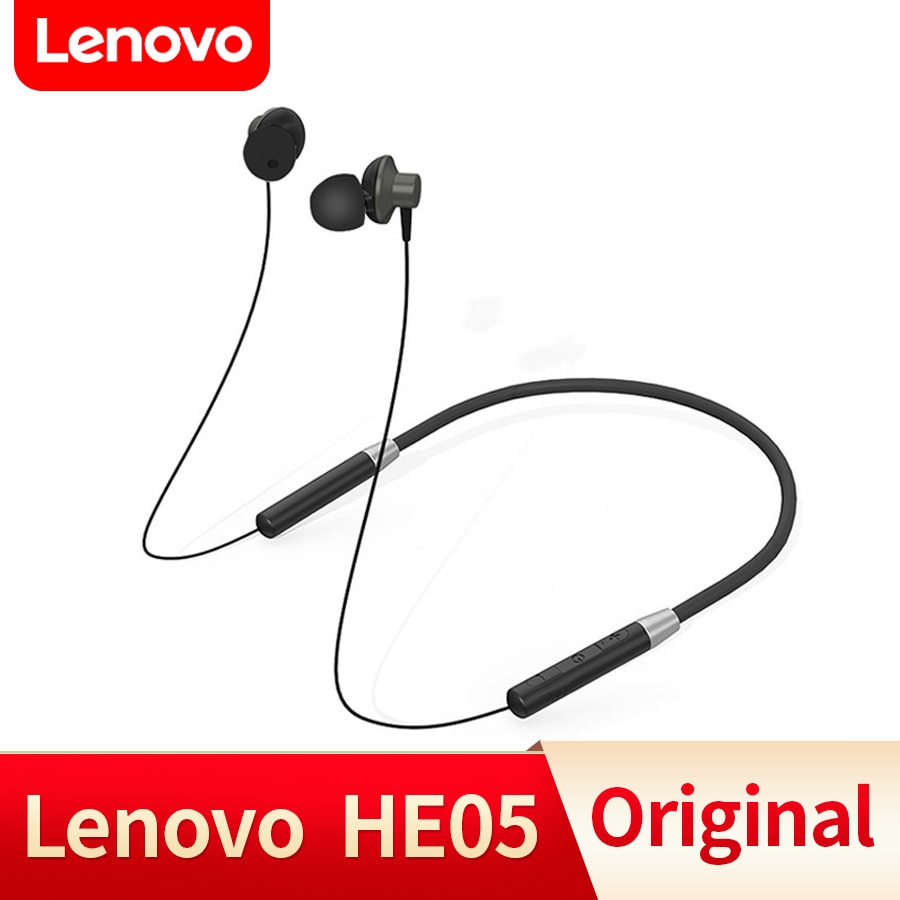 Lenovo Tai nghe bluetooth he05 không dây earbudsneckband Tai nghe IPX5 Tai nghe thể thao không thấm nước với tiếng ồn hủy bỏ