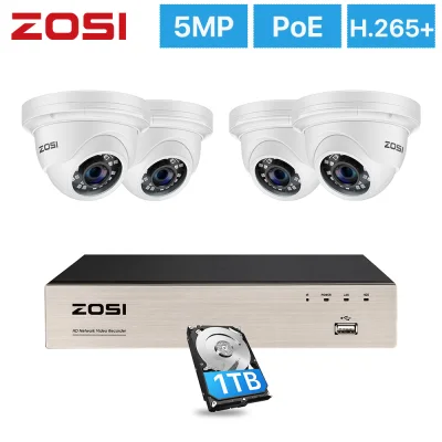 ZOSI H.265+ 8CH 5MP POE NVR Kit CCTV Home Security System 5MP Waterproof Indoor/Outdoor Dome IP Camera Video Surveillance Set