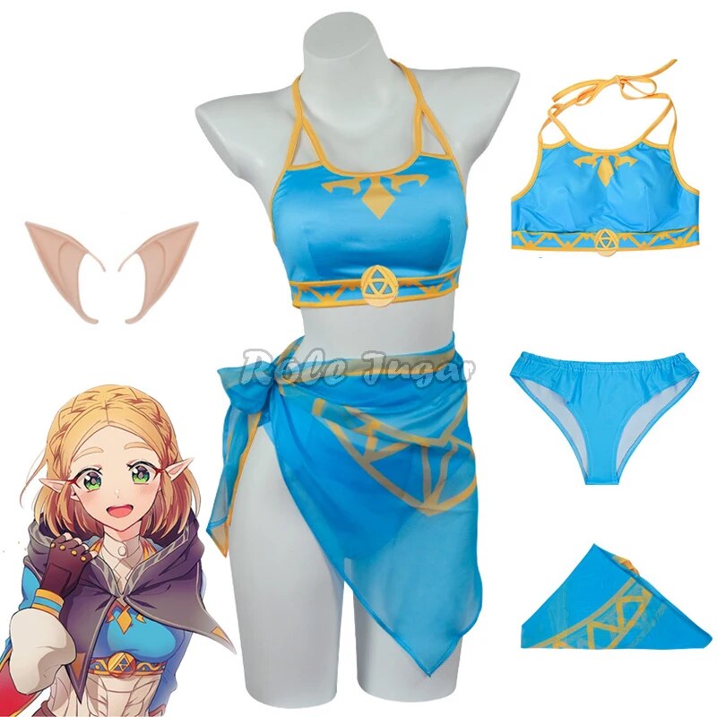 Legend Of Zelda Cosplay Swimsuit Japanese Anime Tears Of The Kingdom Swimwear Adult Women Sexy Halter Bikini Swimming Costumes Cod