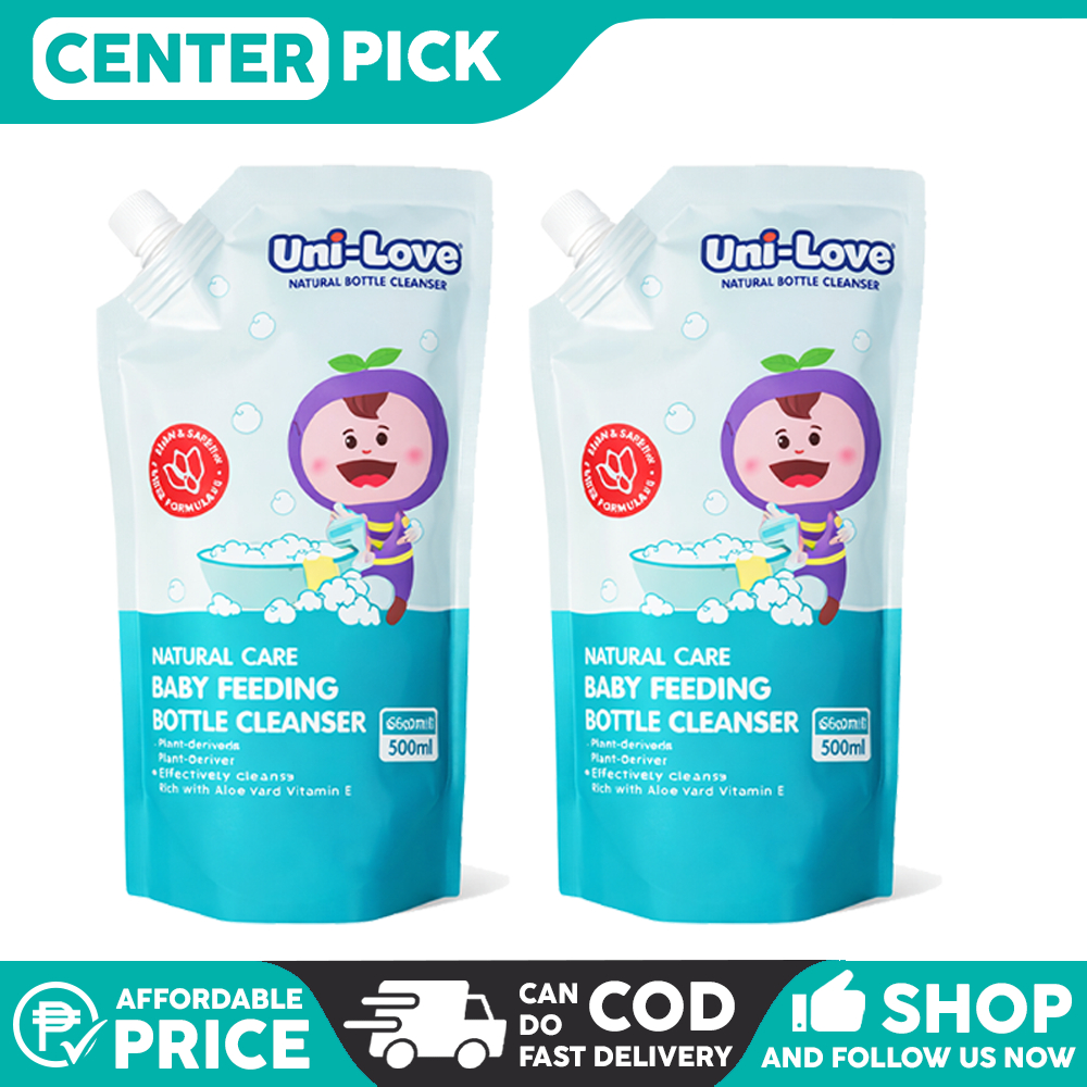 Centerpick 3Pcs Unilove 500Ml Baby Bottle Cleanser | Natural Liquid Non Colorant Safe Bottle Cleaner for Baby Bottles & Nipples | Walang Kulay Safe at Gentle Food Grade Cleaner | Panglinis Dede Pacifier Feeding Set | Baby Care Hygiene Essentials