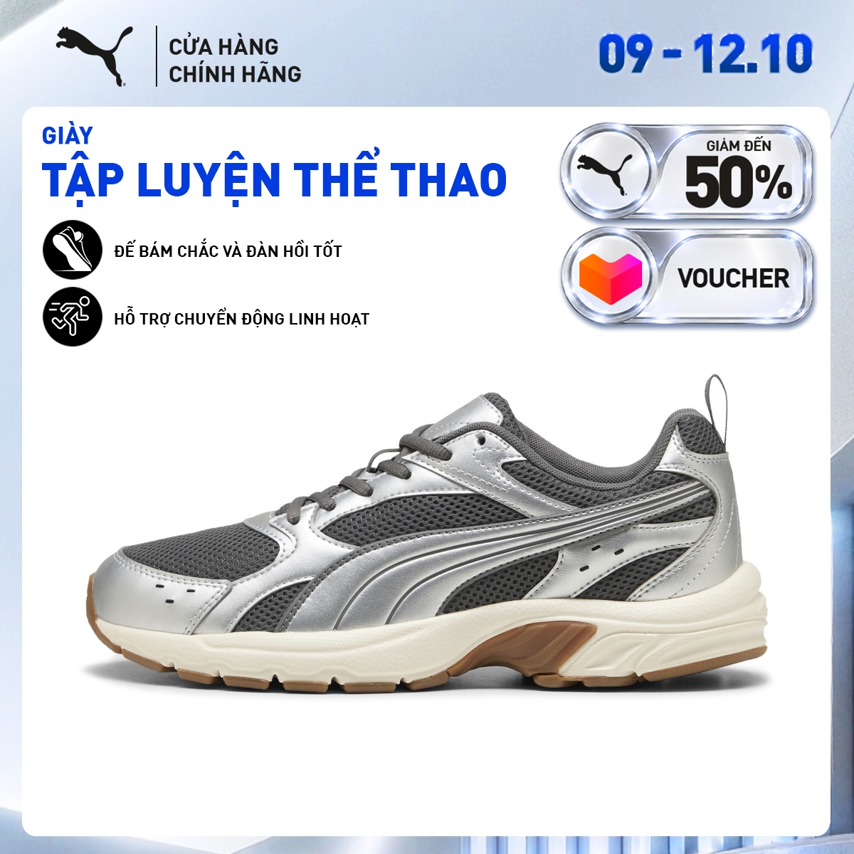 Giày Thể Thao PUMA Unisex Milenio Tech LT Cool Dark Gray-Silver Màu Xám
