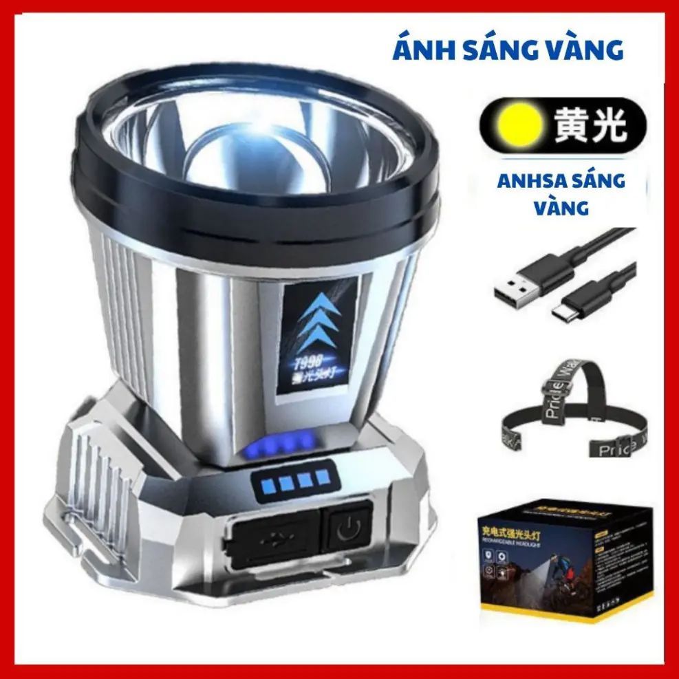 Đèn pin đội đầu LED siêu sáng 500m, chống nước, 3 chế độ sáng, pin 4-6 giờ. Ideal cho các chuyến dã ngoại!