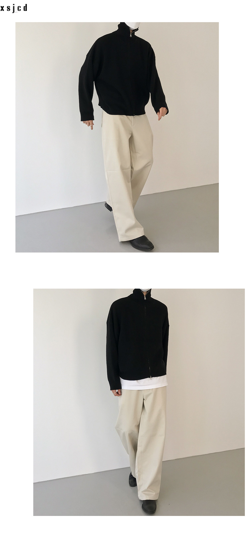 xsjcd Cardigan sweater jacket men's autumn and winter Hong Kong style solid color sweater trendy design casual stand-up540_voghion.com