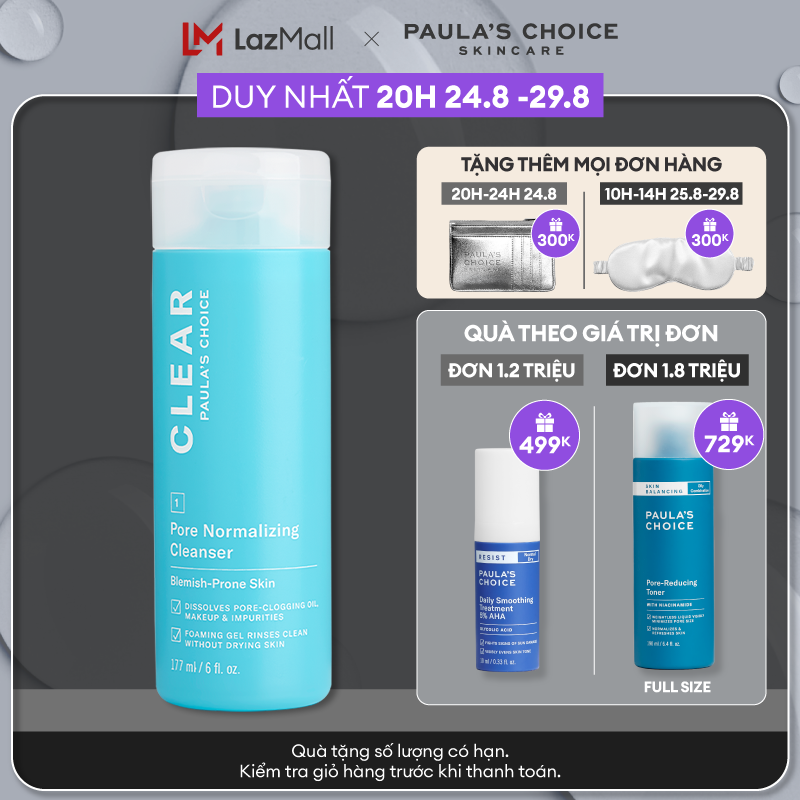 Sữa rửa mặt dạng gel ngăn ngừa mụn và se khít lỗ chân lông Paula’s Choice Clear Pore Normalizing Cleanser 177 ml 6002