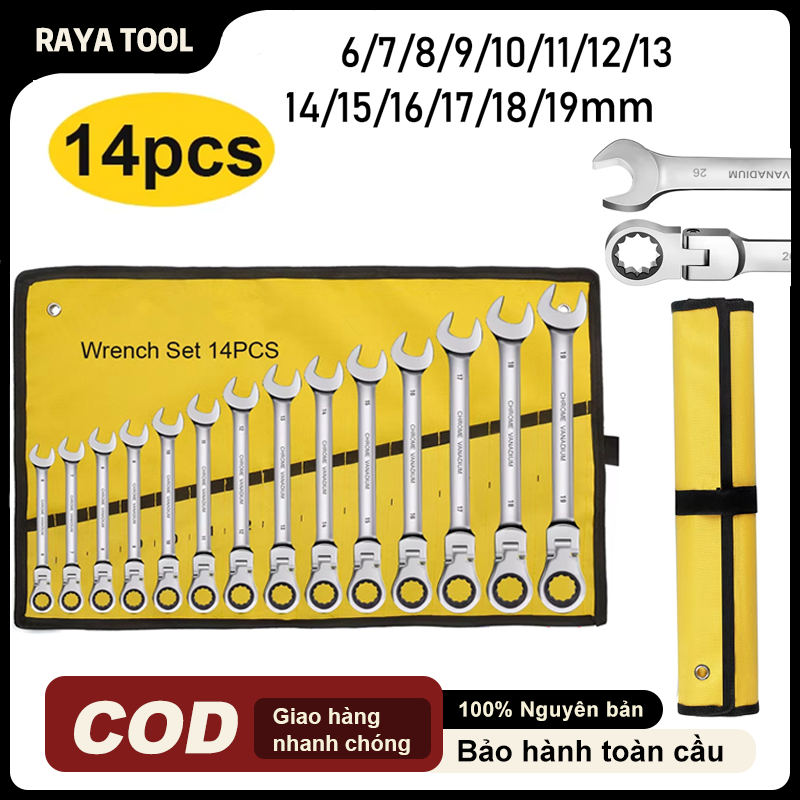 Bộ Cờ Lê Đuôi Chuột Tự Động 14 Món 6-19mm Sửa Chữa Ô Tô Xe Máy