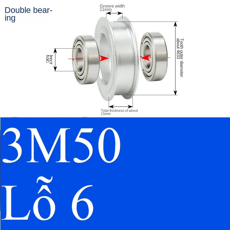 Bánh Răng Đồng Bộ bóng 11 6 | 3M 50 Răng Guangfa - Răng Căng, Rãnh 11/16/21mm, Có Ổ Bi, Lỗ 5-17mm, Nhôm, Hướng Dẫn Công Nghiệp