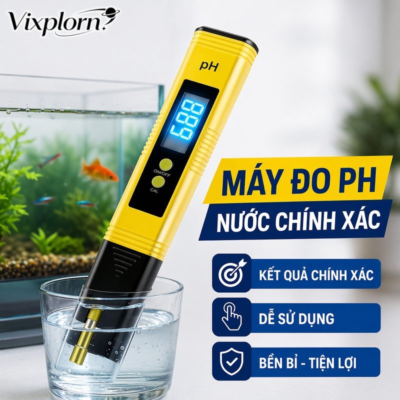 Vixplorn Máy đo pH nước 5 in 1 LED cảm biến kỹ thuật số đo nhanh độ mặn nhiệt độ độ dẫn TDS cho bể cá thủy sinh