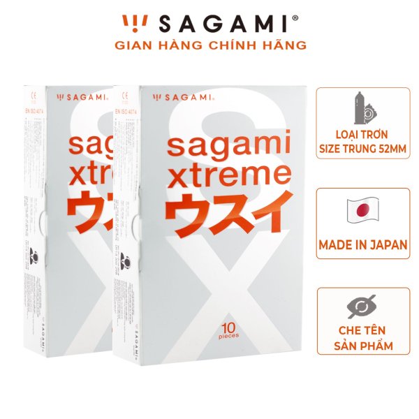 Bao cao su Sagami Superthin (2 hộp 20 chiếc) -Combo 2 hộp bcs Superthin hàng siêu mỏng, co dãn tốt, không mùi, cỡ trung 52