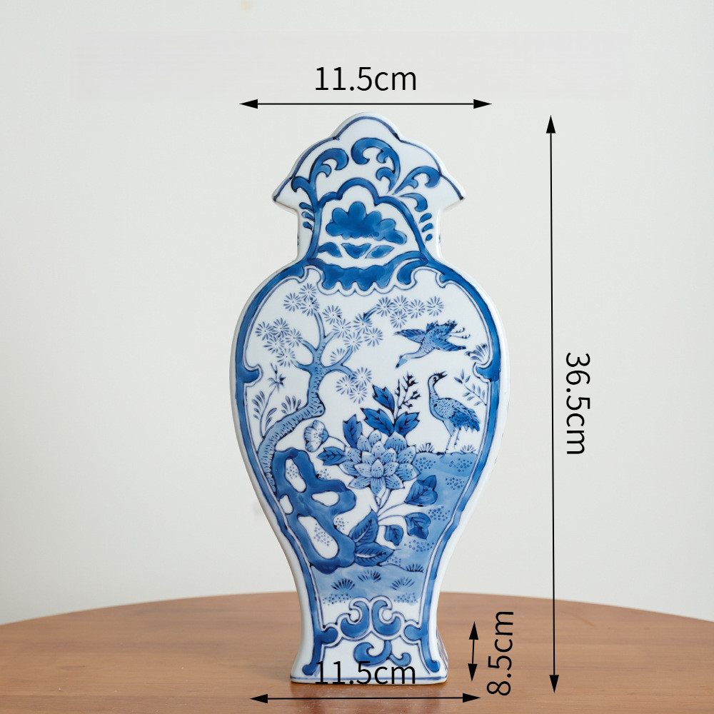 Povasa Blue and White Porcelain Large Vase High-End Vintage Wabi-Sabi Style Tall Flower Vase