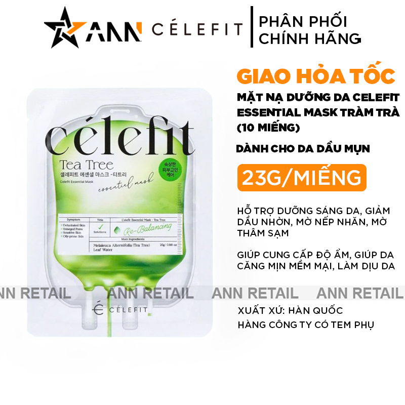 Mặt Nạ Celefit Essential Mask Tràm Trà Hàn Quốc Giúp Làm Dịu Da Hộp 10 Miếng [Chính Hãng]