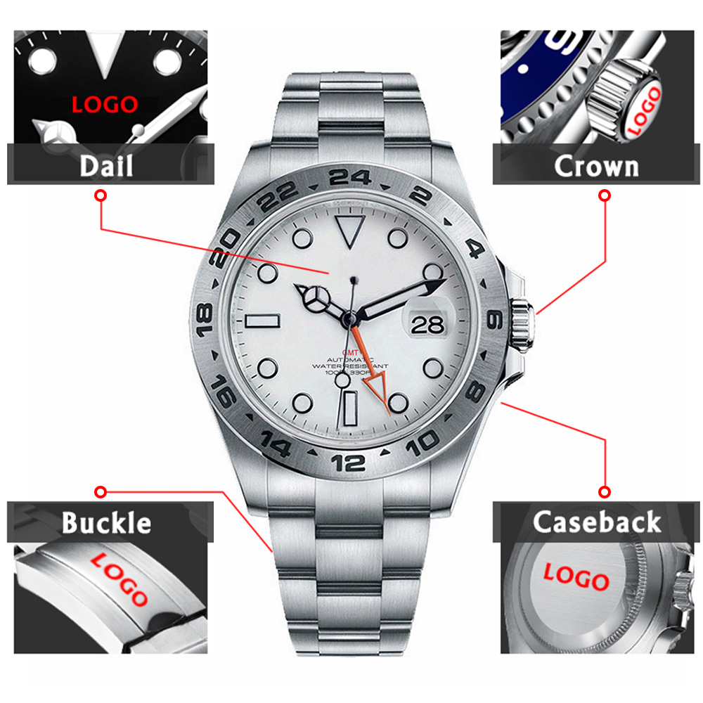 Custom Logo Diy NH34 GMT 39mm Men Luxury Auto Mechanical Watch Adventure Military 100M Waterproof Clock Explore Reloj Hombre ราคา 5,962 บาท*ส่งฟรี