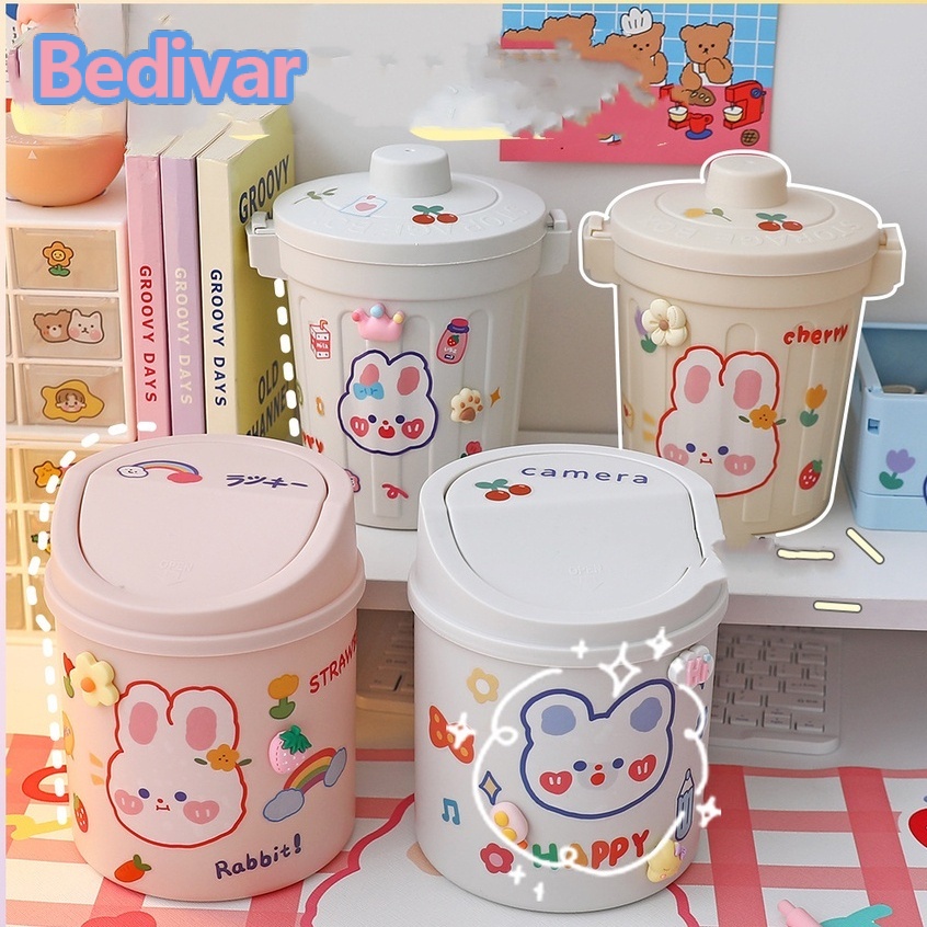 Mặt bàn bằng nhựa để bàn Thùng rác Mini / ins miếng dán miễn phí bền tiện lợi Thùng Rác Để Bàn Thùng Đựng Đồ Có Nắp Trên Bàn Phòng