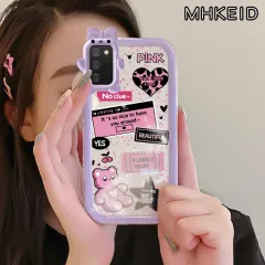 MHKEID Casing Ponsel untuk Samsung A02s A03s M02s F02s A03 Core A04 M04 F04 A04E Case HP lensa transparan Casing tahan TPU abrasi bentuk ikatan simpul Softcase pola cinta merah muda penutup pelindung Kesing