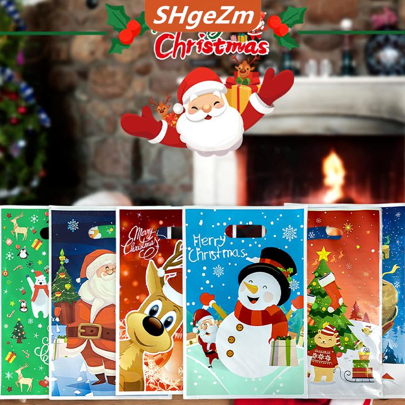 [COD] SHgeZm 10Pcs Giáng Sinh Đảng Quà Tặng Túi Kẹo Túi Phim Hoạt Hình Santa Claus Giáng Sinh Cây Quà Tặng Túi