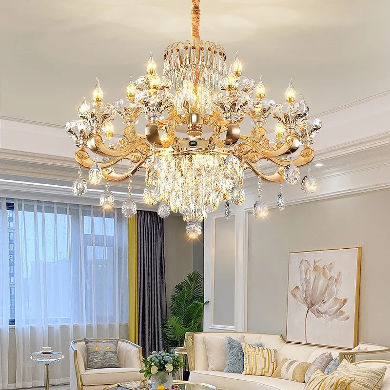 Phong cách châu Âu phòng khách Chandelier khí quyển Jade phòng khách ánh sáng hiện đại đơn giản phòng ngủ phòng ăn nến pha lê Chandelier Đèn sang trọng cao cấp Đèn trần