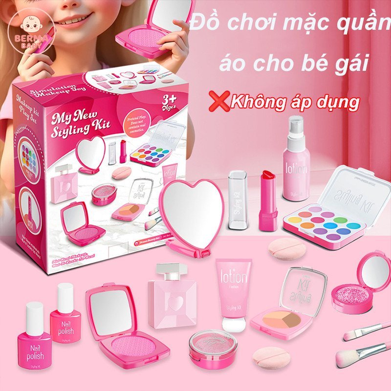 BERMA BABY Bộ đồ chơi trang điểm công chúa giả lập mỹ phẩm an toàn cho bé đồ chơi nhập vai kèm gương lược quà sinh nhật