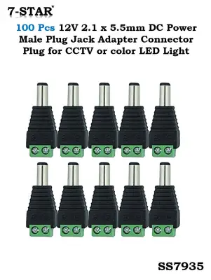 100 Pcs 12V 2.1 x 5.5mm DC Power Male Plug Jack Adapter Connector Plug for CCTV Camera or color LED Light