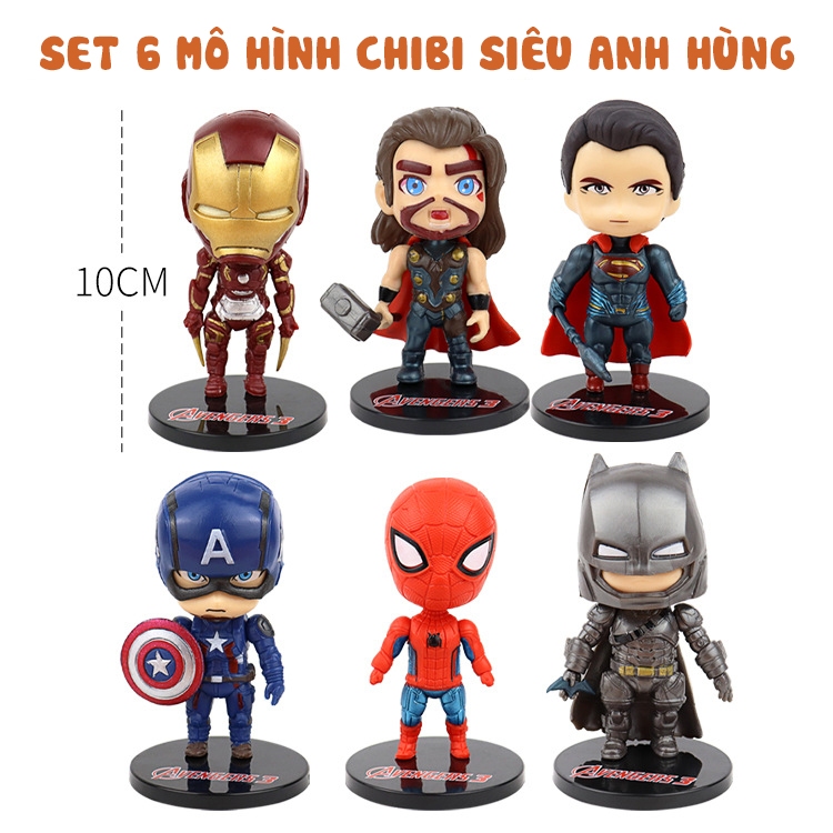 Bộ mô hình mini để bàn đồ chơi siêu anh hùng Marvel Avenger chibi siêu đẹp 6 nhân vật