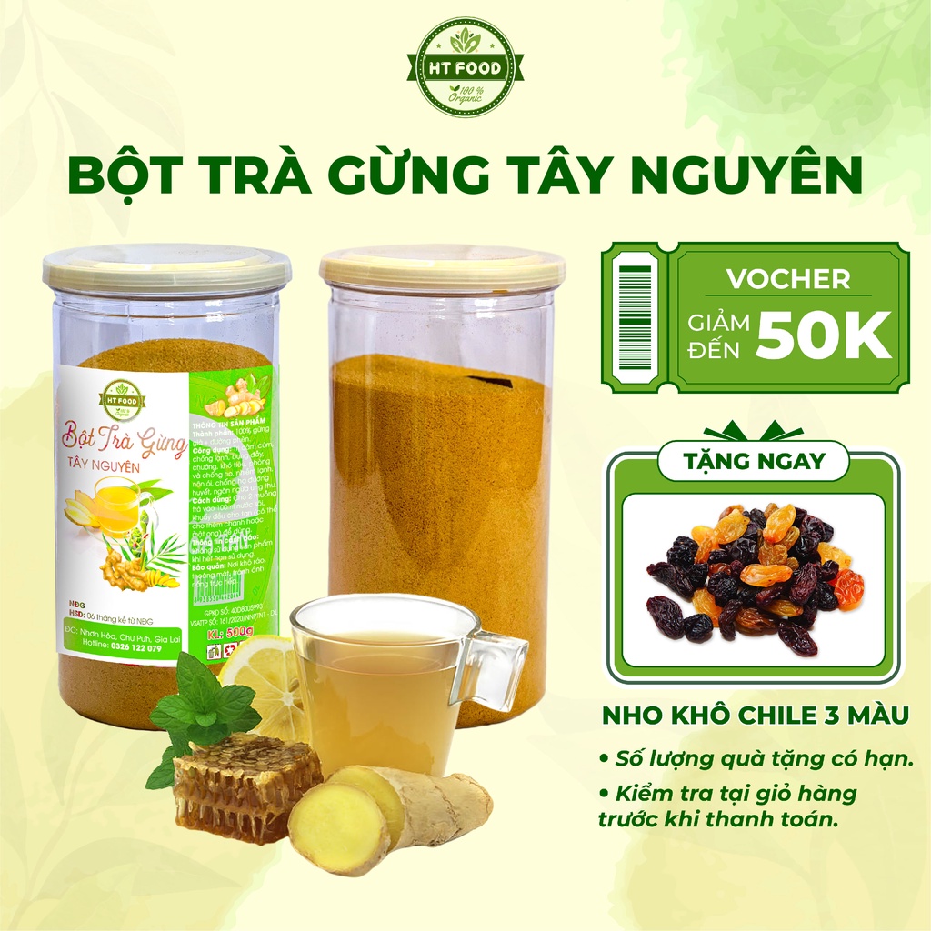 Trà gừng Tây Nguyên hòa tan dạng bột tiện dụng giải cảm, dịu ho, tăng sức đề kháng - HT FOOD