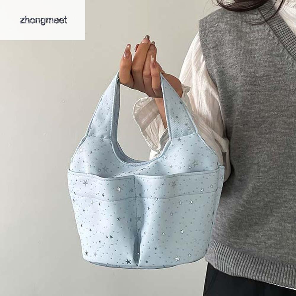 ZHONGMEET Đa năng Túi xách mini in hình nơ Nút từ tính Ngọt ngào Ví cầm tay nữ Di động Đa chức năng Túi tote nhỏ nhiều ngăn Mua sắm