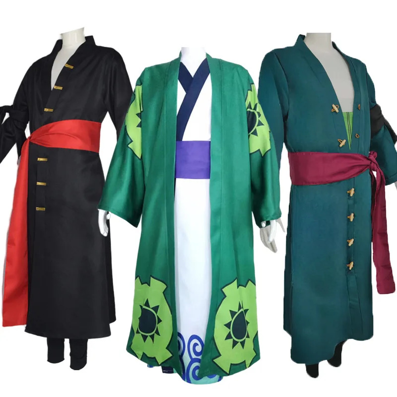 Anime Roronoa Zoro Cosplay Costume Wano Kuni Country Kimono Robe Full Suit Outfits Halloween Carnival Suit - WEI KE | IL