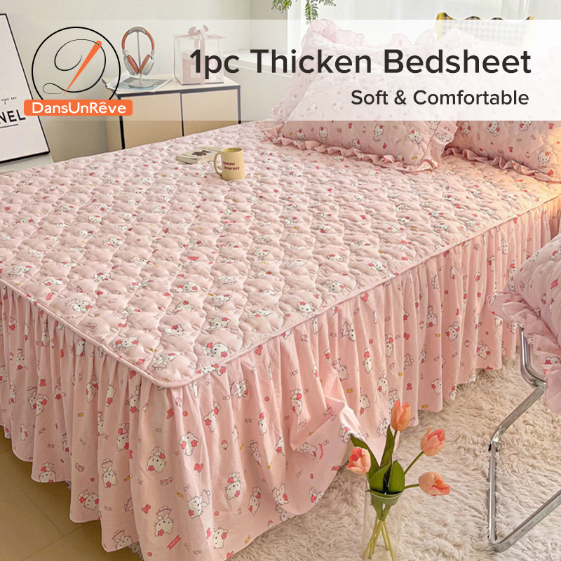 Dansunreve Thicken Bedsheet Floral Quilted Bedskirt High Quality Queen Size Sheet with Skirt Thick Bed Cover ราคา 409 บาท*ส่งฟรี
