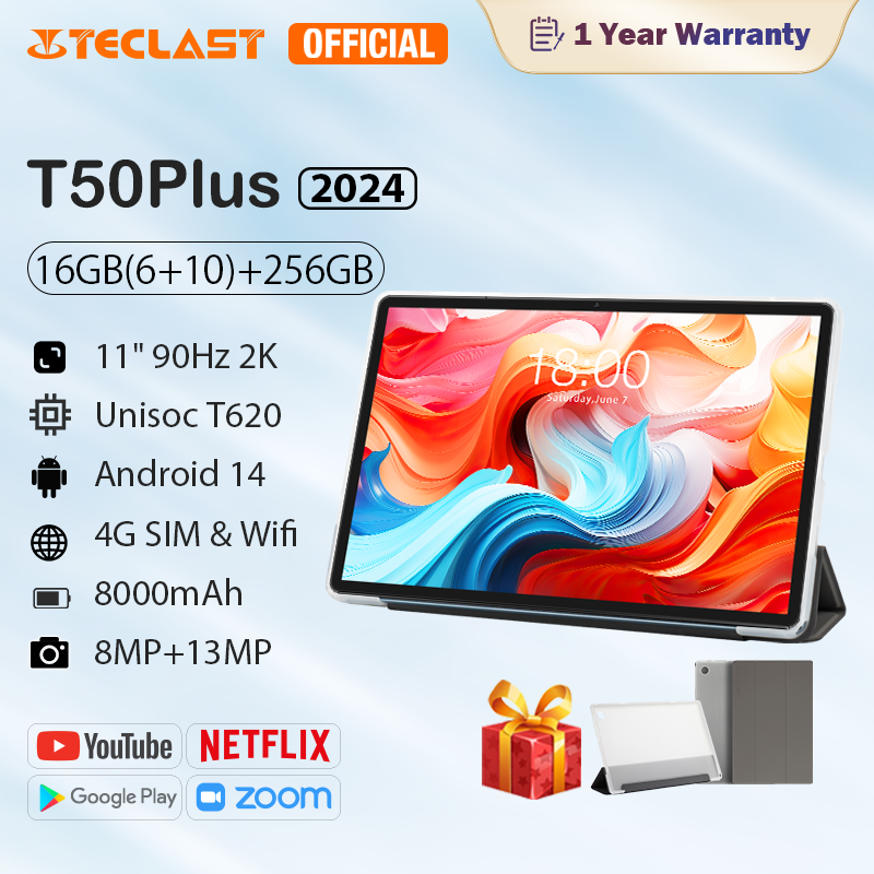 [New] TECLAST T50 Plus Tablet 11" | 16GB RAM + 256GB ROM + 1TB Expansion | Android 14 | 90Hz FHD Screen (1920x1200) | T620 8-Core CPU | Widevine L1 | TÜV Certified | 4G LTE | 8MP/13MP Cameras | SIM Free | 1-Year Warranty! ราคา 9,716 บาท*ส่งฟรี