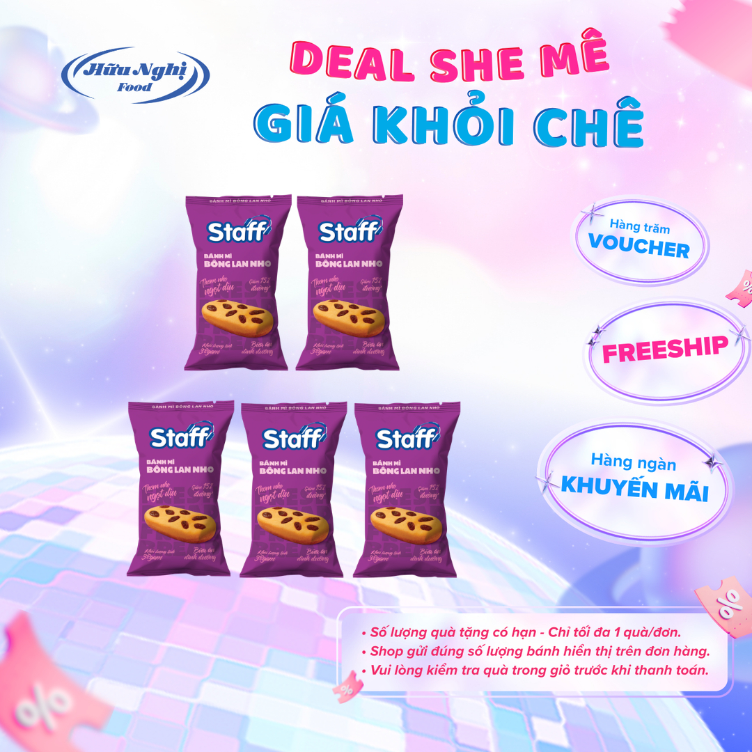 (QUÀ TẶNG) Combo 5 Bánh Staff Bông Lan Nho 38g
