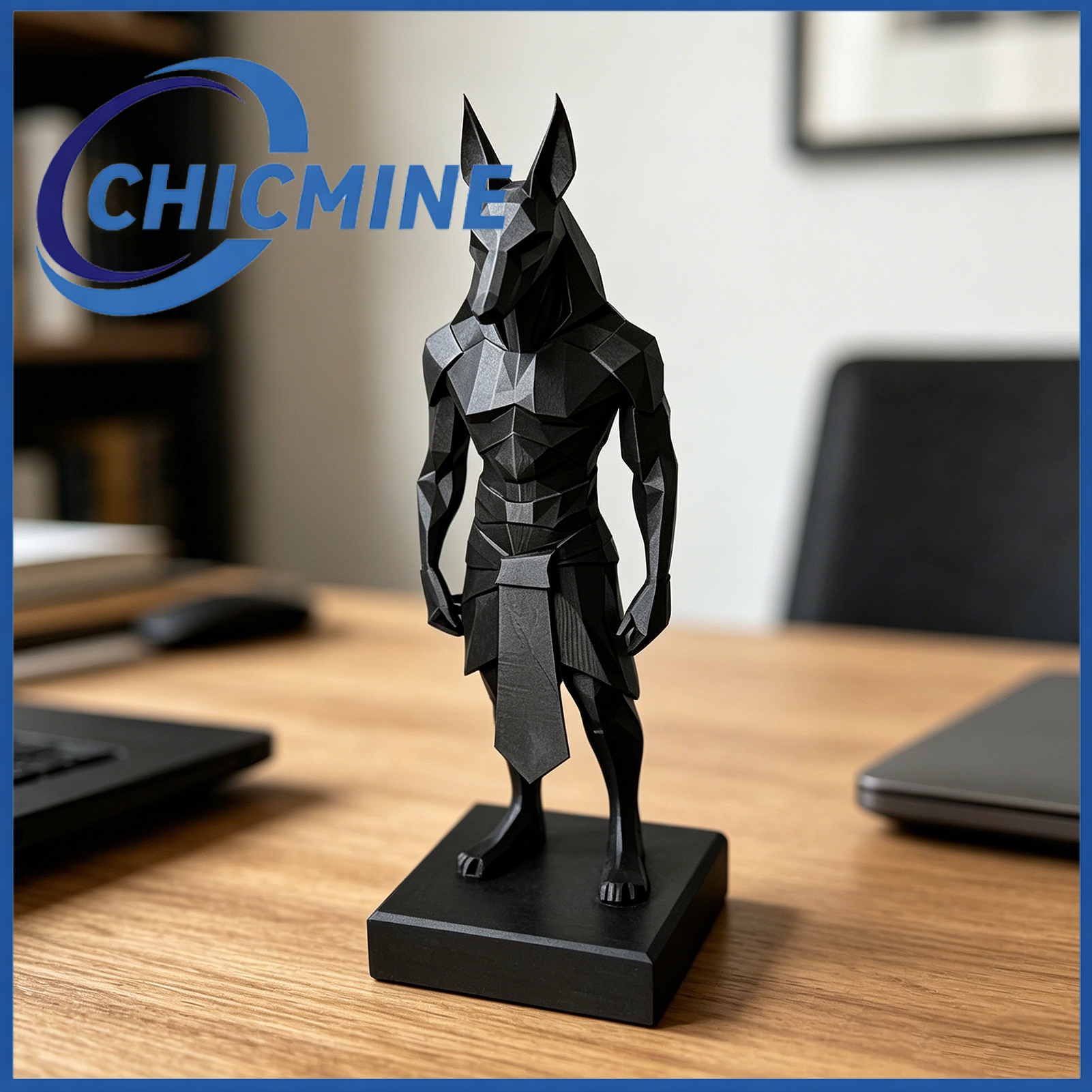 Chicmine 2Pcs 3D Print Geometric Anubis Sculpture Matte Black Finish Stable Base Space-Saving Office Bedroom Decor Ornament ราคา 100 บาท*ส่งฟรี