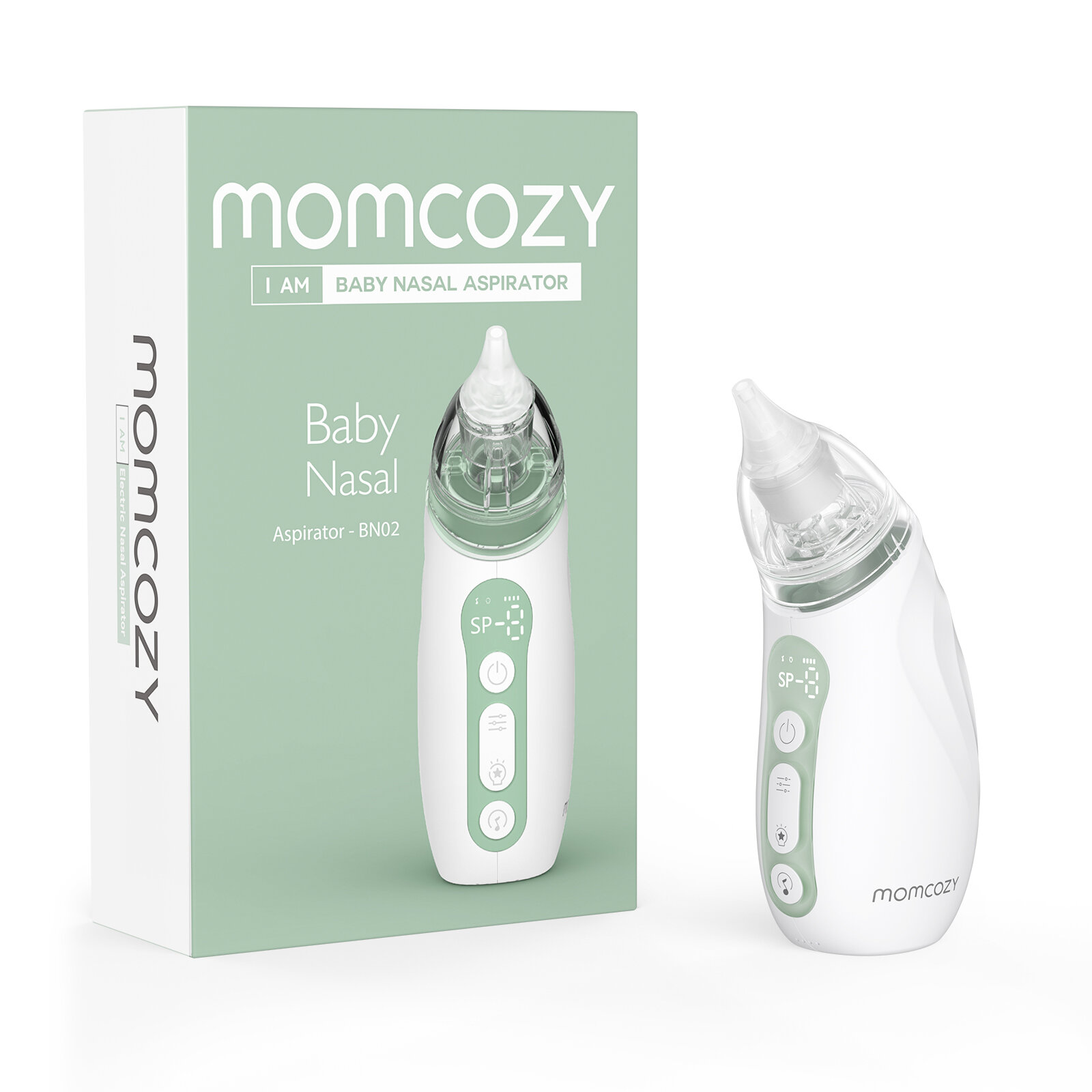 Momcozy BreezyClear ™ 2-in-1 Electric Nasal Aspirator for Baby with Spray 65kPa-Grade Suction 4 Adjustable Levels Quiet & Portable Nose Cleaner with Soothing Light & Music