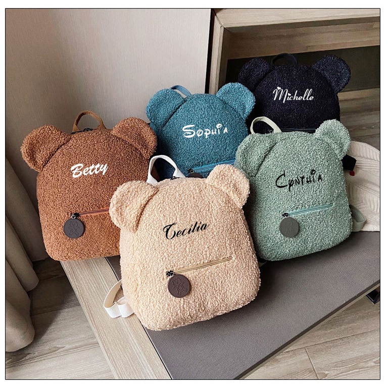Personalised Women Girl Cute Bear Pattern Plush Toddler Backpack for girls