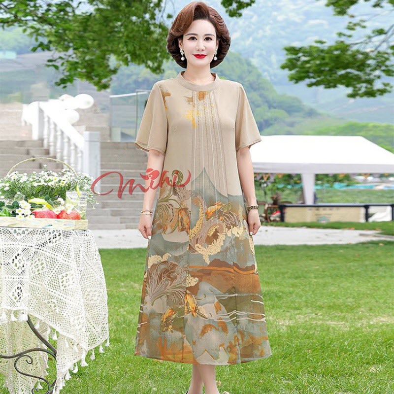 Váy đầm dự tiệc trung niên V67 - Thời trang trung tuổi cao cấp dáng dài hàng tặng mẹ bà người lớn tu