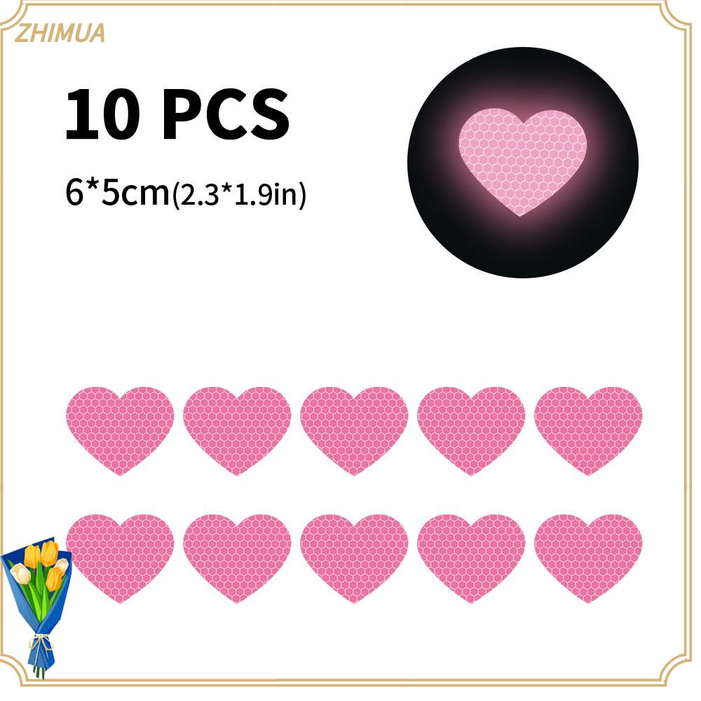 ZHIMUA 10Pcs/ Set Màu hồng Đề can PVC hình trái tim xe hơi PVC 65cm / 2.31.9 inch Miếng dán cản xe đạp xe máy Độ phản chiếu và độ bền cao Hình trái tim Miếng dán phản quang hình trái tim màu hồng Đề can cửa sổ xe hơi
