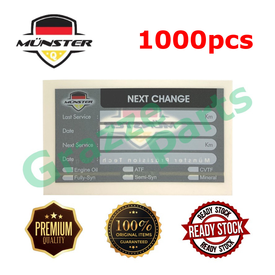 (1000pc) Premium Quality Engine Oil / Auto Transmission Fluids Mileage Service Sticker for Windscreen by Münster