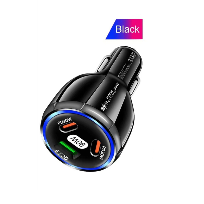 Car Charger 90W 3 Multi Port Car Charger Adapter 2 PD USB C 1 USB A Ports