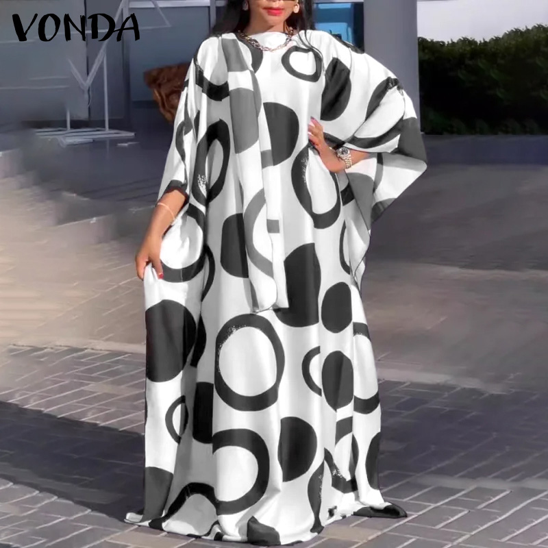 Vonda Đầm Nữ Thiết kế sành điệu tay áo cánh dơi họa tiết hình học ĐầM Maxi Cổ Tròn Thanh Lịch (cỡ lỡ