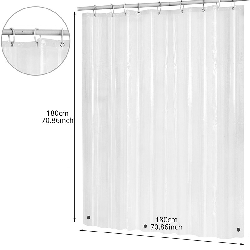 180Cmx180Cm Plastic Peva Waterproof Shower Transparent White Clear Bathroom Luxury Bath Curtain With
