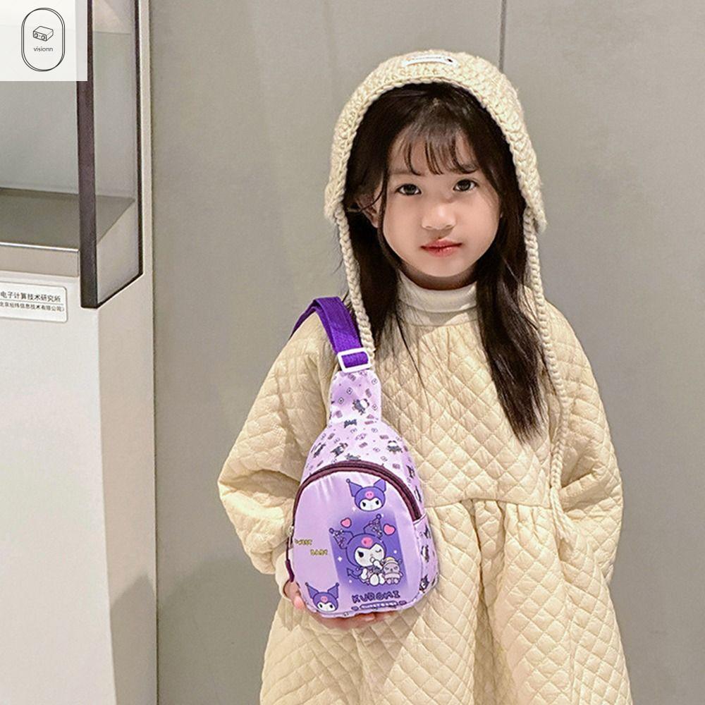 VISIONN Cinnamoroll Túi đeo ngực kuromi Mèo KT My Melody Túi đeo chéo trẻ em Dễ thương Phong cách Hàn Quốc Bé trai