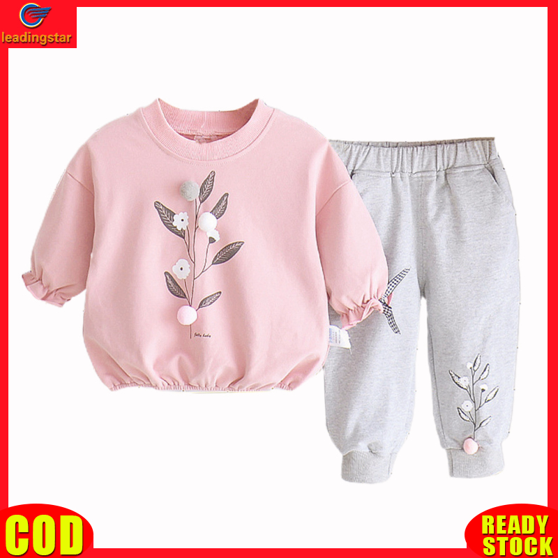 LeadingStar RC Authentic 2pcs Baby Girls Tracksuit Set Leaves Cartoon Printing Long-sleeved Round Neck Shirt Trousers Suit ราคา 211 บาท*ส่งฟรี