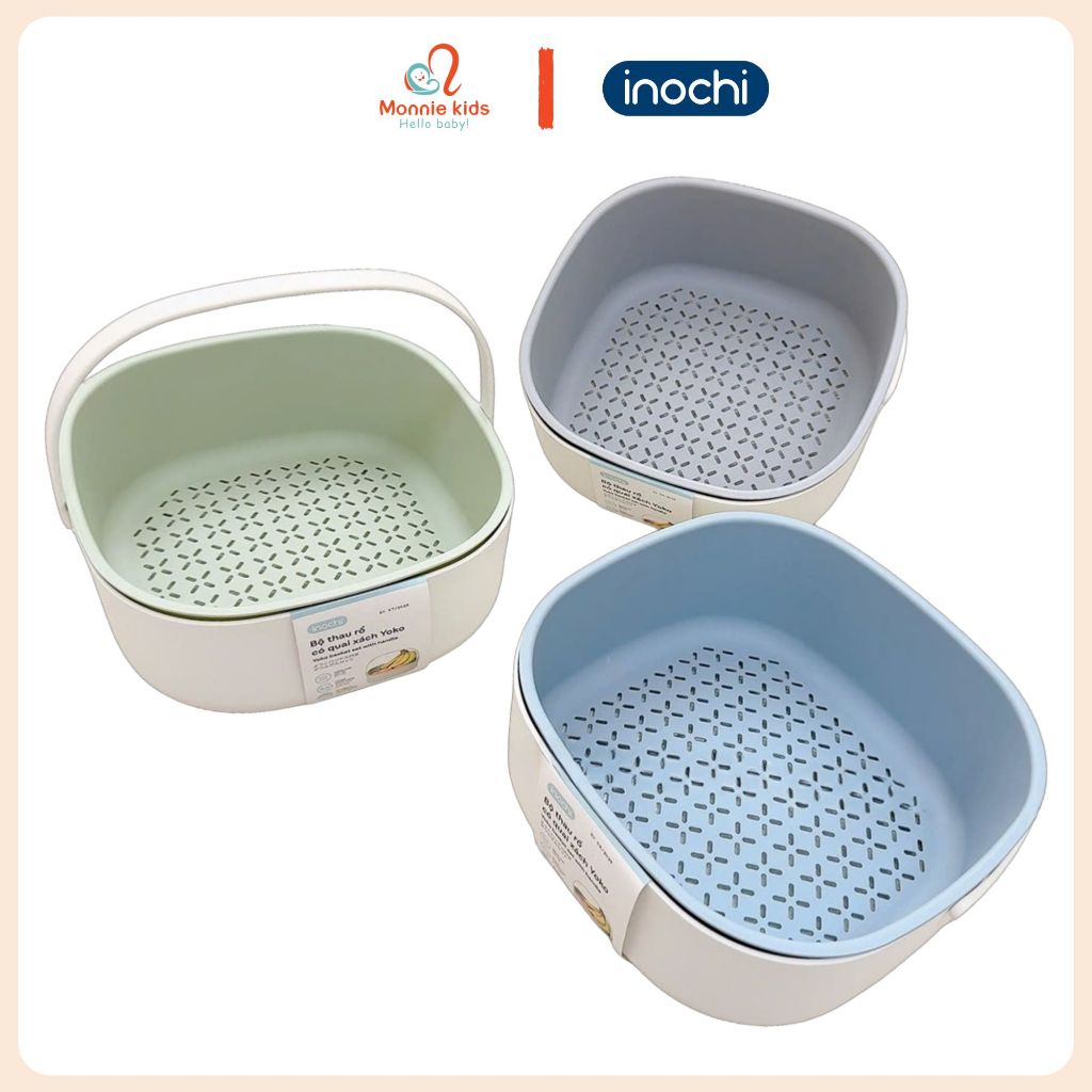 Bộ thau rổ có quai xách Yoko Inochi 27cm cho mẹ, khay úp bình sữa trẻ em tiện lợi - Monnie Kids