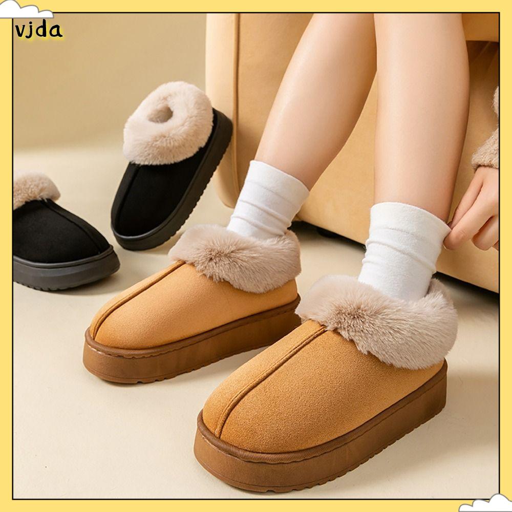 VJDA Đồ nhồi bông Giày tuyết Mềm mại Lông thú giả Giày cotton  Đáy dày Đôi dép mềm Mùa đông