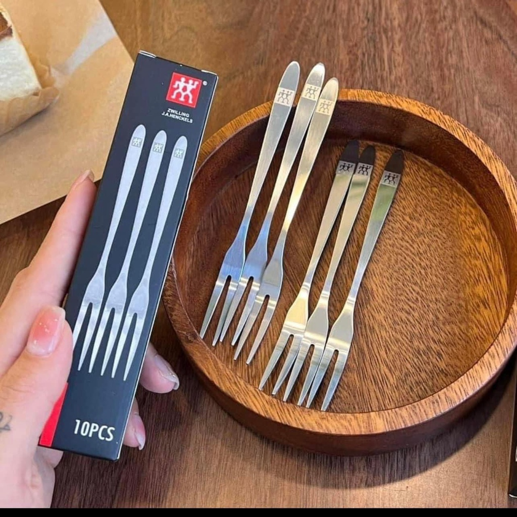 Hộp 10 Xiên Nĩa Trái Cây Inox 304 Nhập Đức Loại Dày Đẹp 19x3cm ANGIHOME