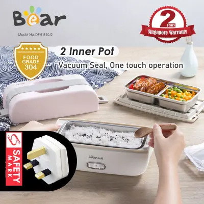 Bear Electric Heating Lunch Box DFH-B10J2 220v rice cooker Portable Food Storage Warmer Made By PP Removable Food Container For Home Lunch Box for Kids(Singapore 3-Pin Plug)