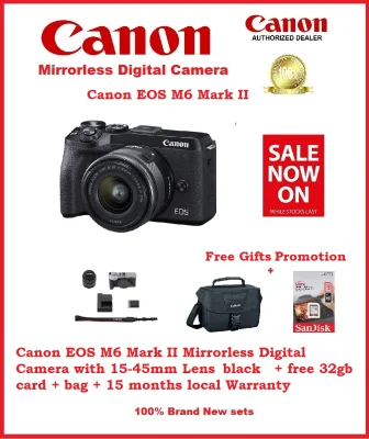 Canon EOS M6 Mark II Mirrorless Digital Camera with 15-45mm Lens (Black) + free 32gb card + bag +Additional Free Gift + 15 months local Warranty